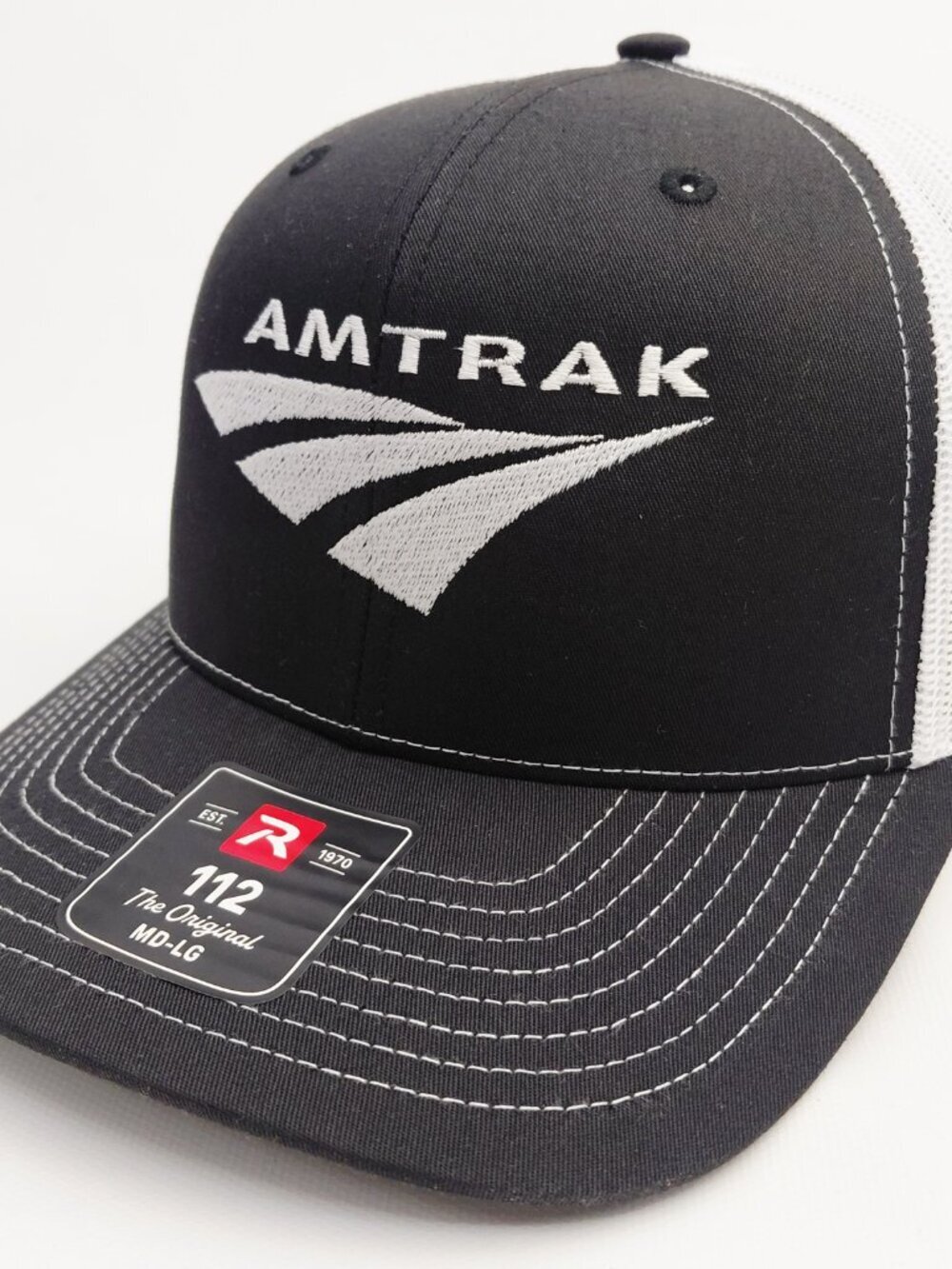 Amtrak Train Richardson 112 Trucker Mesh Snapback Cap Hat Embroidered Black & Wh